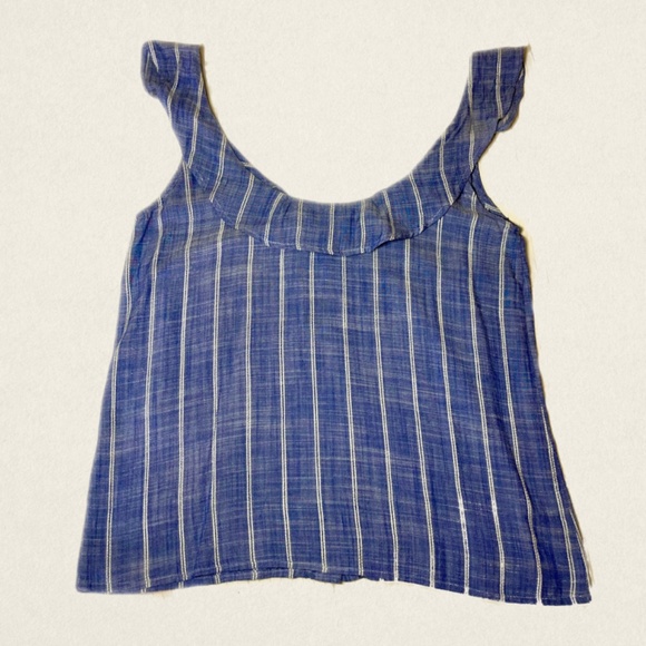 Sézane Manon Blouse - Light Blue and White Stripped Sleeveless Top with Ruffle! - Picture 3 of 7